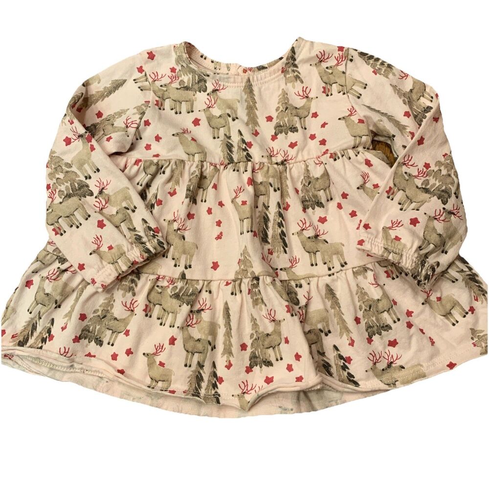 Burt's Bees Organic Cotton Christmas Dress Girls 6-9 months Reindeer Party Soft